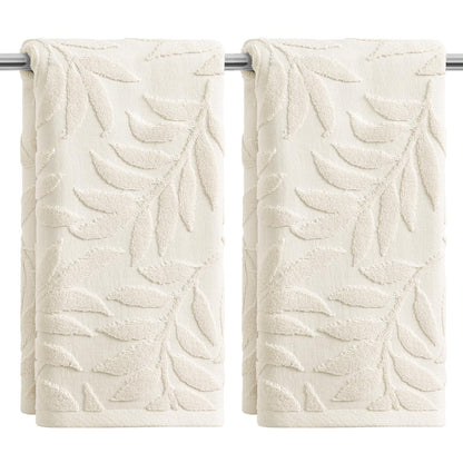 Artoid Mode 2 Pcs Caramel 3D Leaves Jacquard Hand Towels for Bathroom, 100% Cotton Soft Absorbent Bathroom Decor Towels, 13.7 x 29.5 Inch