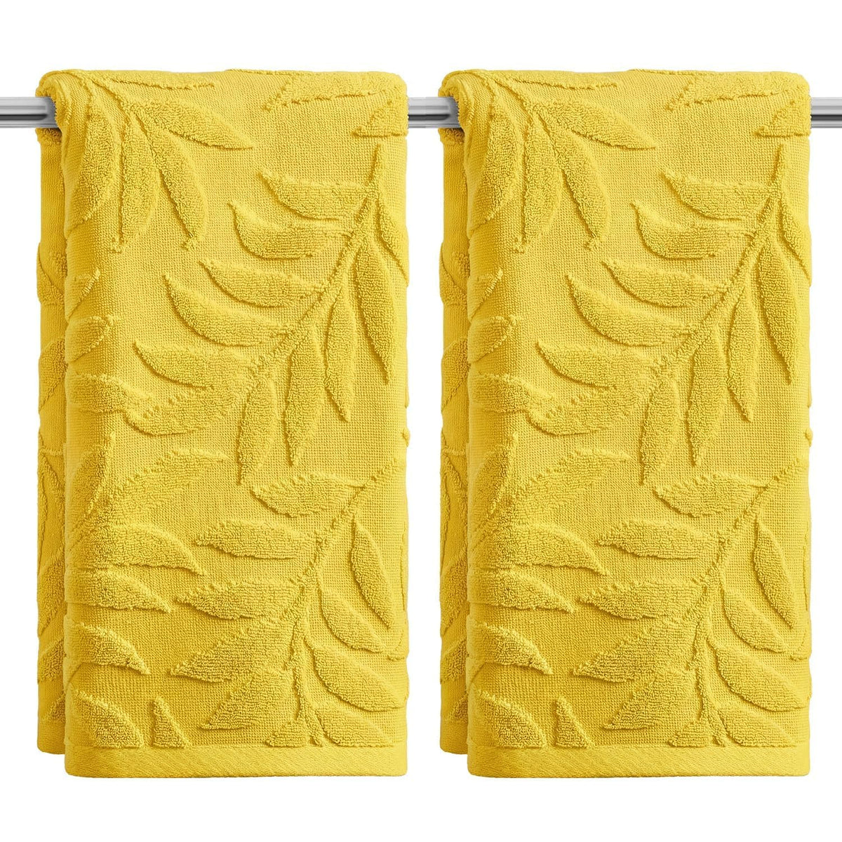 Artoid Mode 2 Pcs Caramel 3D Leaves Jacquard Hand Towels for Bathroom, 100% Cotton Soft Absorbent Bathroom Decor Towels, 13.7 x 29.5 Inch