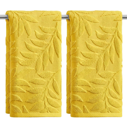 Artoid Mode 2 Pcs Caramel 3D Leaves Jacquard Hand Towels for Bathroom, 100% Cotton Soft Absorbent Bathroom Decor Towels, 13.7 x 29.5 Inch