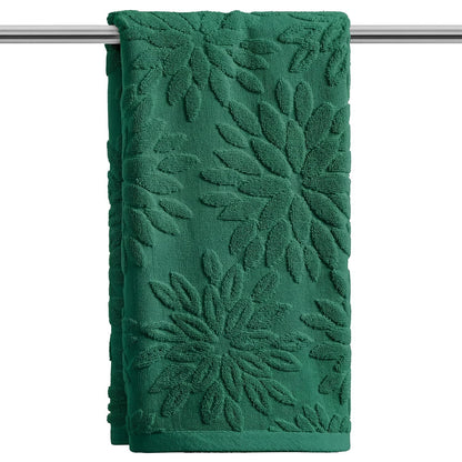 Artoid Mode 2 Pcs Olive Green 3D Dahlia Floral Jacquard Hand Towels for Bathroom, Cotton Soft Absorbent Bathroom Decor Towels, 13.7 x 29.5 Inch
