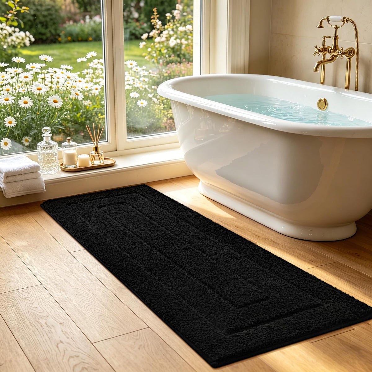 HOMORE Black Bathroom Rug 24x60 Inch Soft Absorbent Bathroom Runner Rug