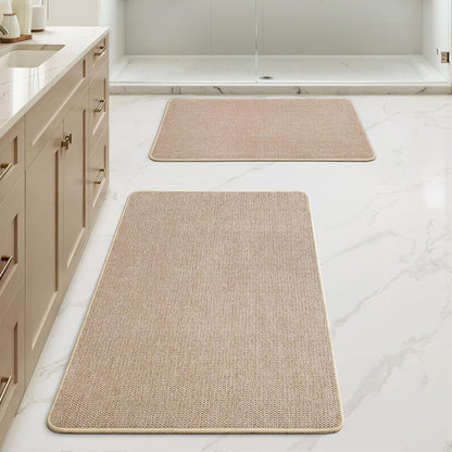 MIULEE Bathroom Rugs Set 2 Pieces, Thin Bath Mats Beige 17"x27"+20"x32"