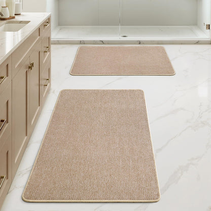 MIULEE Bathroom Rugs Set 2 Pieces, Thin Bath Mats Beige 17"x27"+20"x32"