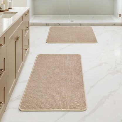 MIULEE Bathroom Rugs Set 2 Pieces, Thin Bath Mats Beige 17"x27"+20"x32"
