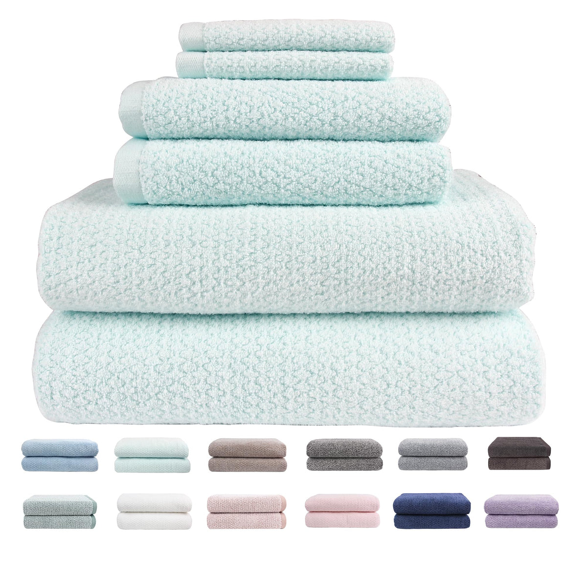 Everplush Diamond Jacquard 6 Pieces Bath Towel Set, Luxury Super Soft Oversized Towels, Highly Absorbent Diamond Jacquard Quick Dry Bath Towel for Bathroom Navy Blue Towel Set
