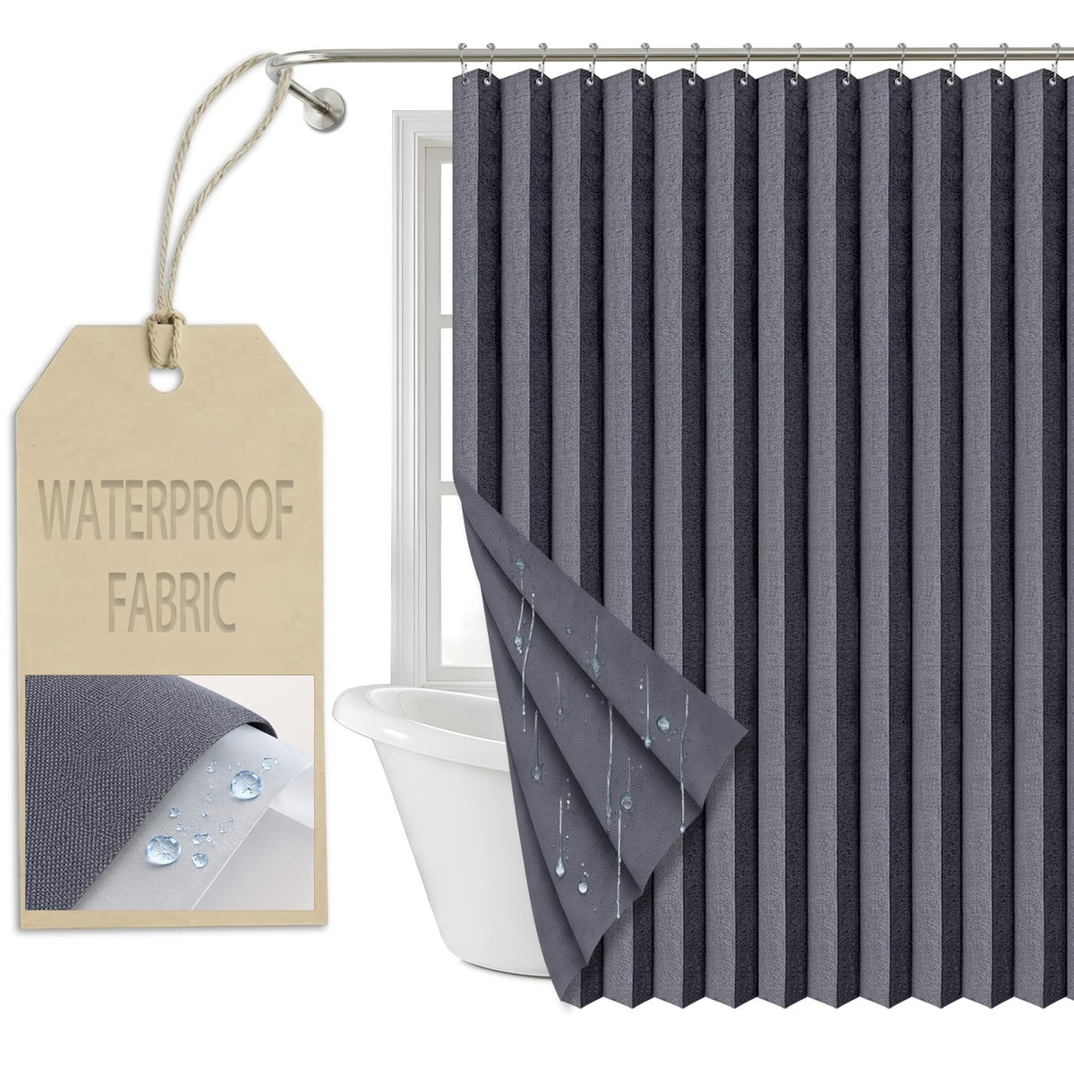 AJAZZ Magnetic Folding Shower Curtains Fabric Polyester Material Waterproof Shower Curtain Suitable for Family Hotel Homestay (Black,77" W x 72" L) 1 Panel