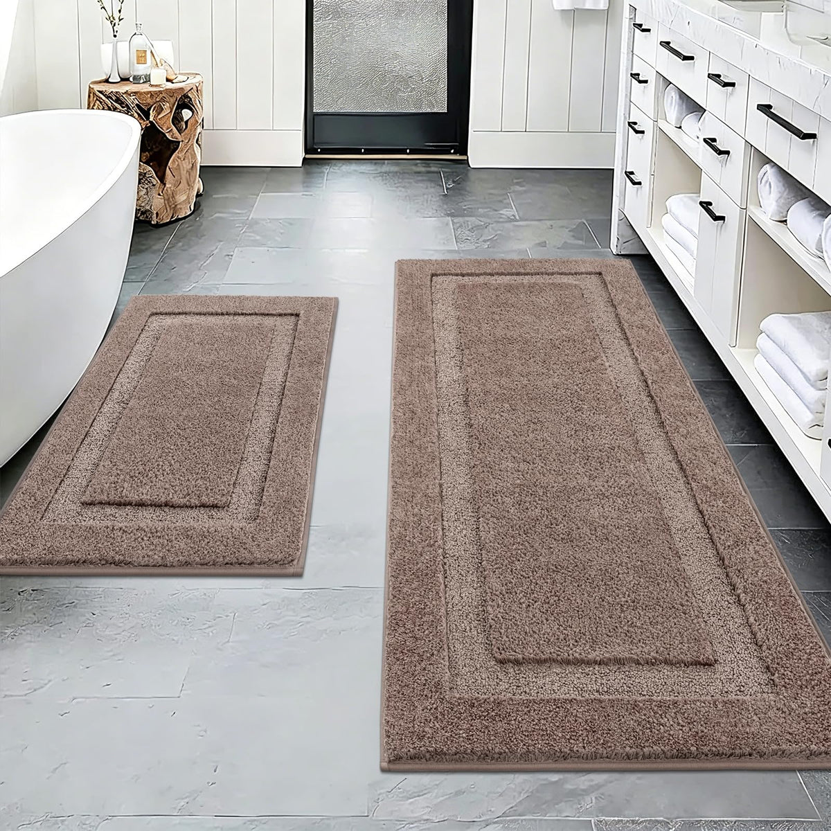 SHACOS Soft Microfiber Bathroom Rugs Set of 2 Pieces, White