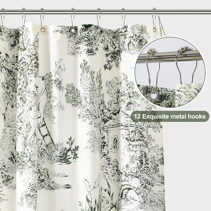 Mindsoft Vintage French Frog Toile Shower, Green, 72x72 Inch