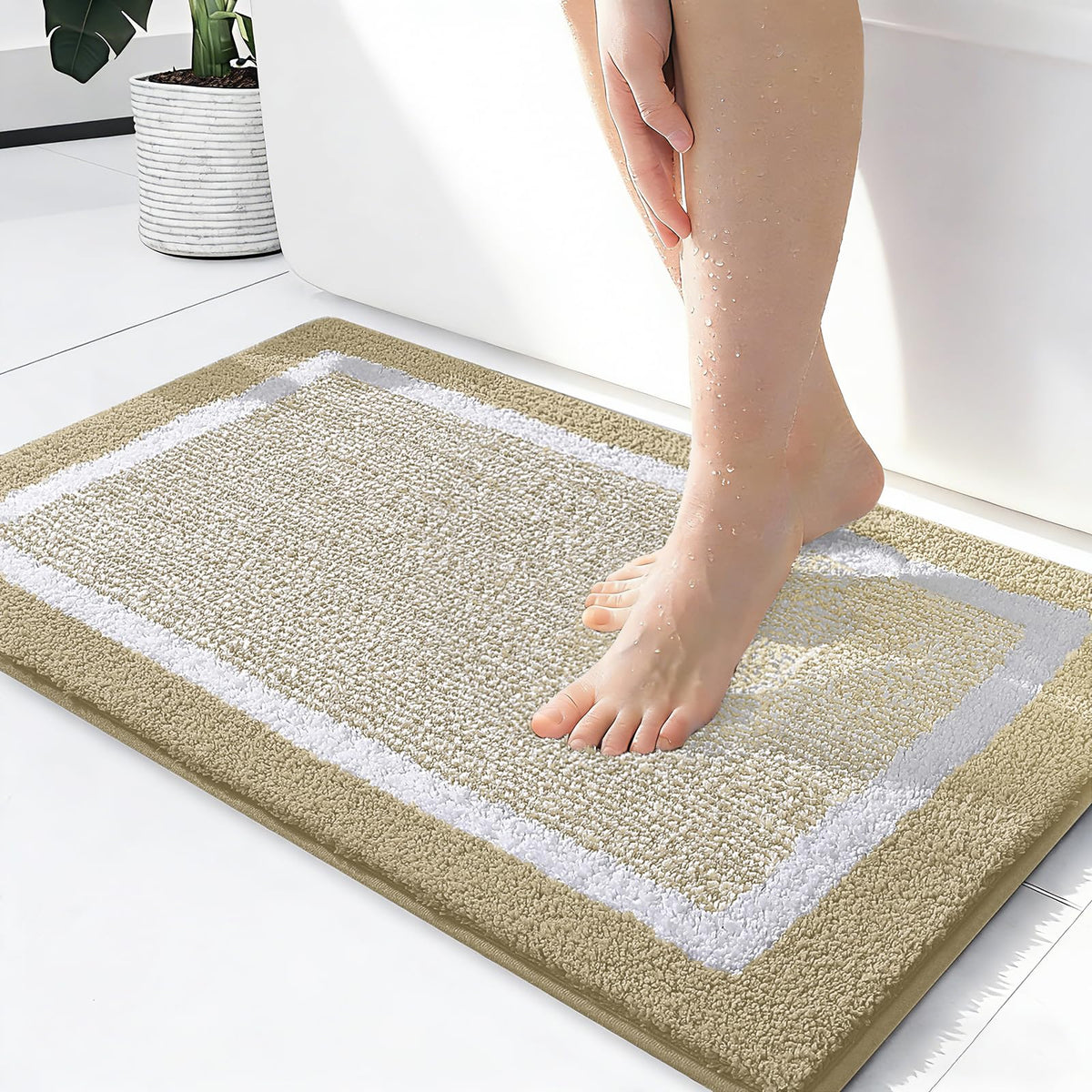 OLANLY Small Bathroom Rugs 24x16, Soft Absorbent Microfiber Bath Rugs, Grey
