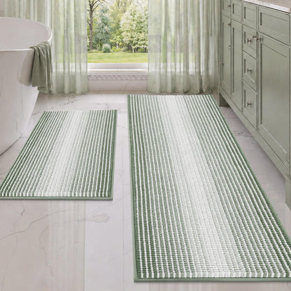 BSICPRO Bathroom Rugs Sets 2 Piece, Non Slip Striped Bath Mats, Fog Blue