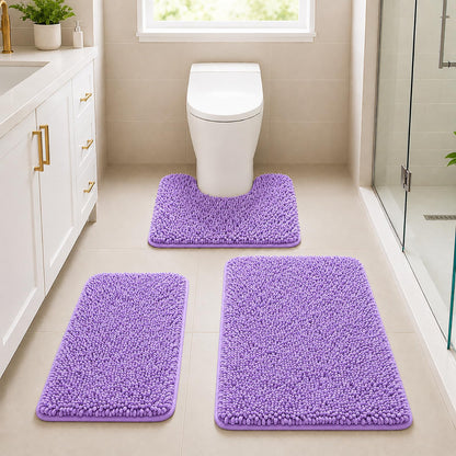 Bathroom Rugs Set Non Slip 3 Piece Bath Mat Washable Chenille Bath Rugs with PVC Backing Bath Carpet,Absorbent Bathroom Mats with Toilet Rug,Bath Mats for Bathroom,Bedroom, Kitchen,Tub,Home Decor