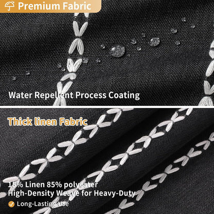 Boho Farmhouse Tassel Linen Shower Curtain,3D Embroidery Stripe Black,72x72