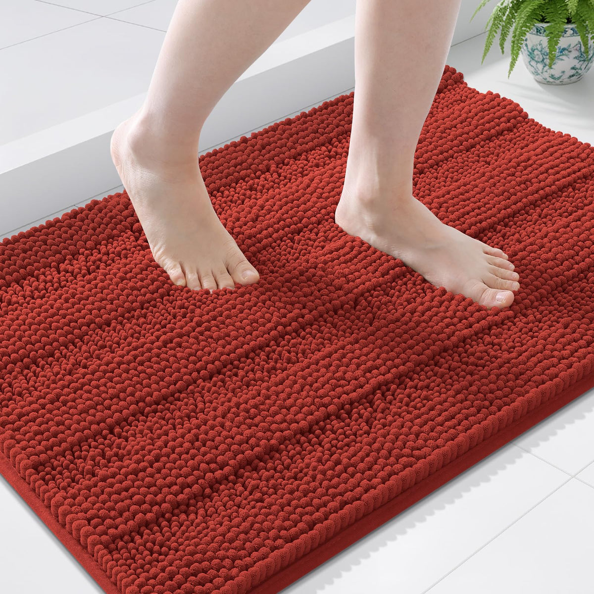Grandaily Chenille Striped Bathroom Rugs 36x24, Extra Thick and Absorbent Bath Mats, Non-Slip Soft Plush Shaggy Shower Carpet, Machine Wash Dry, Bath Rug for Bathroom, (Large, Light Grey)