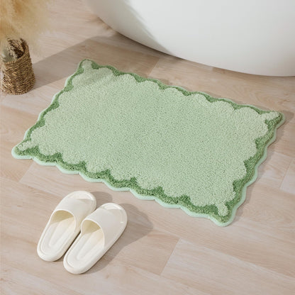 ORTIGIA Cute Green Scalloped Bath Mat, Fun Plush Microfiber Scallop Bathroom Rugs Non Slip Washable Quick Dry Absorbent, Bathmat Bath Rug Carpet for Shower Stall Vanities Kitchen Floor Entrance, 20x32
