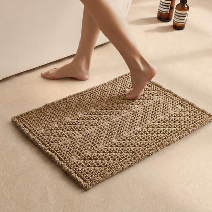 Sunfly Boho Bathroom Rug, Herringbone Waffle Bath Mat Non-Slip Washable Super Absorbent Quick Dry, Farmhouse Bath Mat for Bathroom Floor Decor 20"*30" Khaki