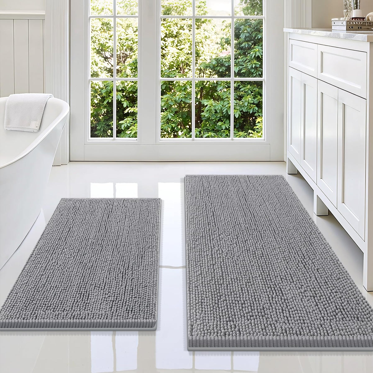 Smiry Chenille Bathroom Rugs Sets 2 Piece (30x20+24x16, Black)