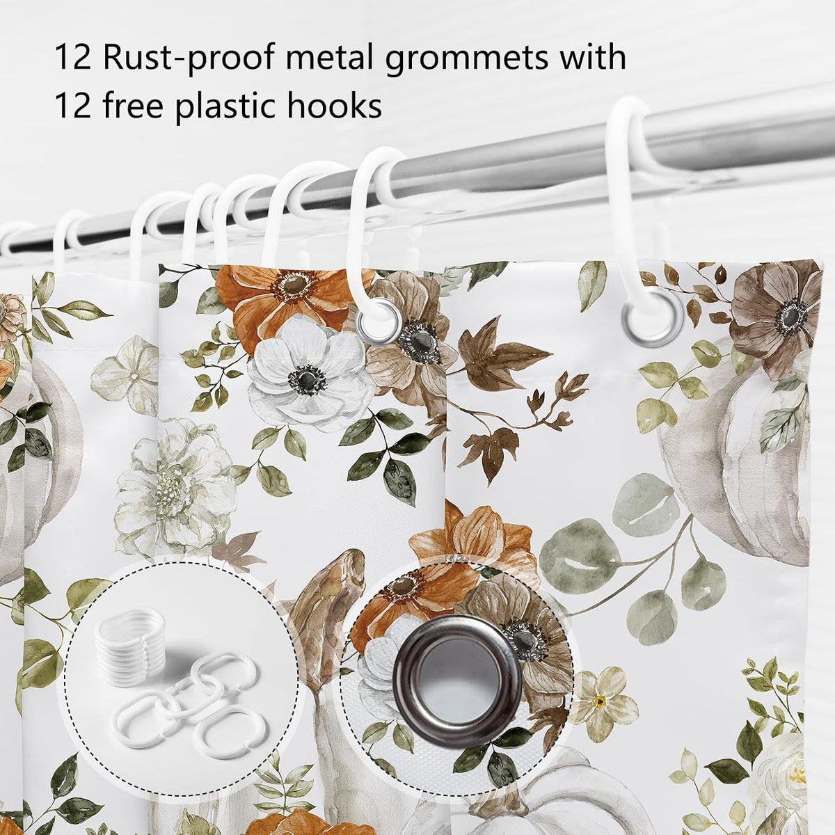 MEHOFOND Fall Pumpkin Shower Curtains for Bathroom Autumn Floral Shower Curtain Thanksgiving Day Shower Curtains for Bathroom Decor Washable Durable Fabric Curtains 72x72 inch