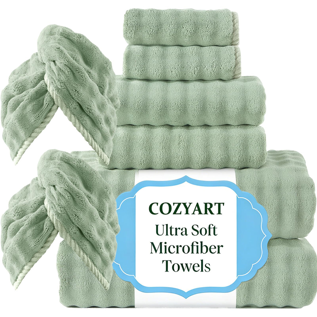 COZYART Lint Free 8 Pcs Bathroom Towels Set Ultra Soft Microfiber Orange