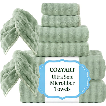 COZYART Lint Free 8 Pcs Bathroom Towels Set Ultra Soft Microfiber Orange