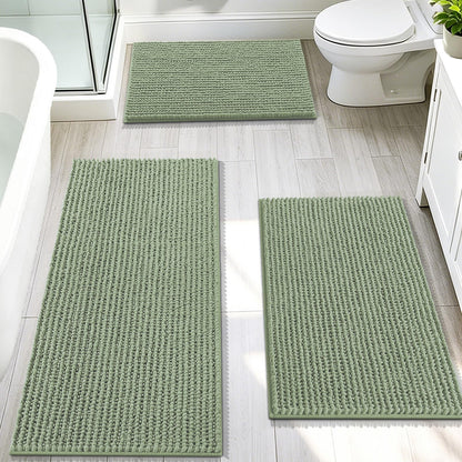 OLANLY Bathroom Rugs Sets 3 Piece, Super Soft Absorbent Chenille Bath Mats and U-Shaped Toilet Rug, Quick Dry, Home Decor, Bath Mat Set for Bathroom (24"x16"+24"x20"+30"x20", Grey)