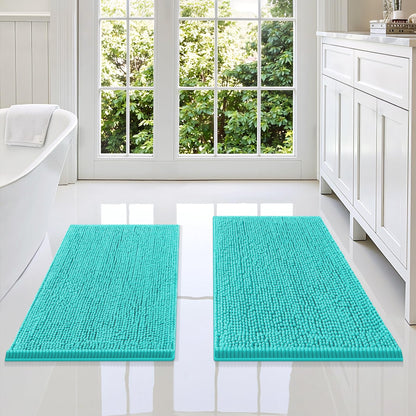 Smiry Chenille Bathroom Rugs Sets 2 Piece (30x20+24x16, Black)
