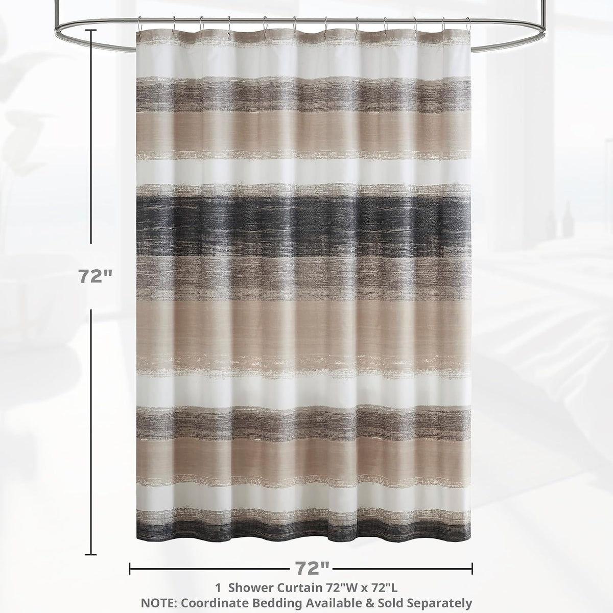 Madison Park Saben Shower Curtain for Bathroom, 72 x 72, Taupe/Black