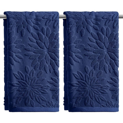 Artoid Mode 2 Pcs Olive Green 3D Dahlia Floral Jacquard Hand Towels for Bathroom, Cotton Soft Absorbent Bathroom Decor Towels, 13.7 x 29.5 Inch