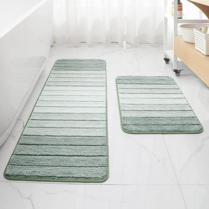 3 Pcs Ombre Bath Mat Set for Bathroom, Non Slip Ultra Soft and Thick Water Absorbent Bath Carpet, Machine Washable & Quick Dry Bathroom Rug, for Bedroom Door Living Room,Green