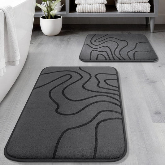 YIHOUSE Memory Foam Bathroom Rugs Sets 2 Piece, 32"x20"+24"x17", Dark Grey