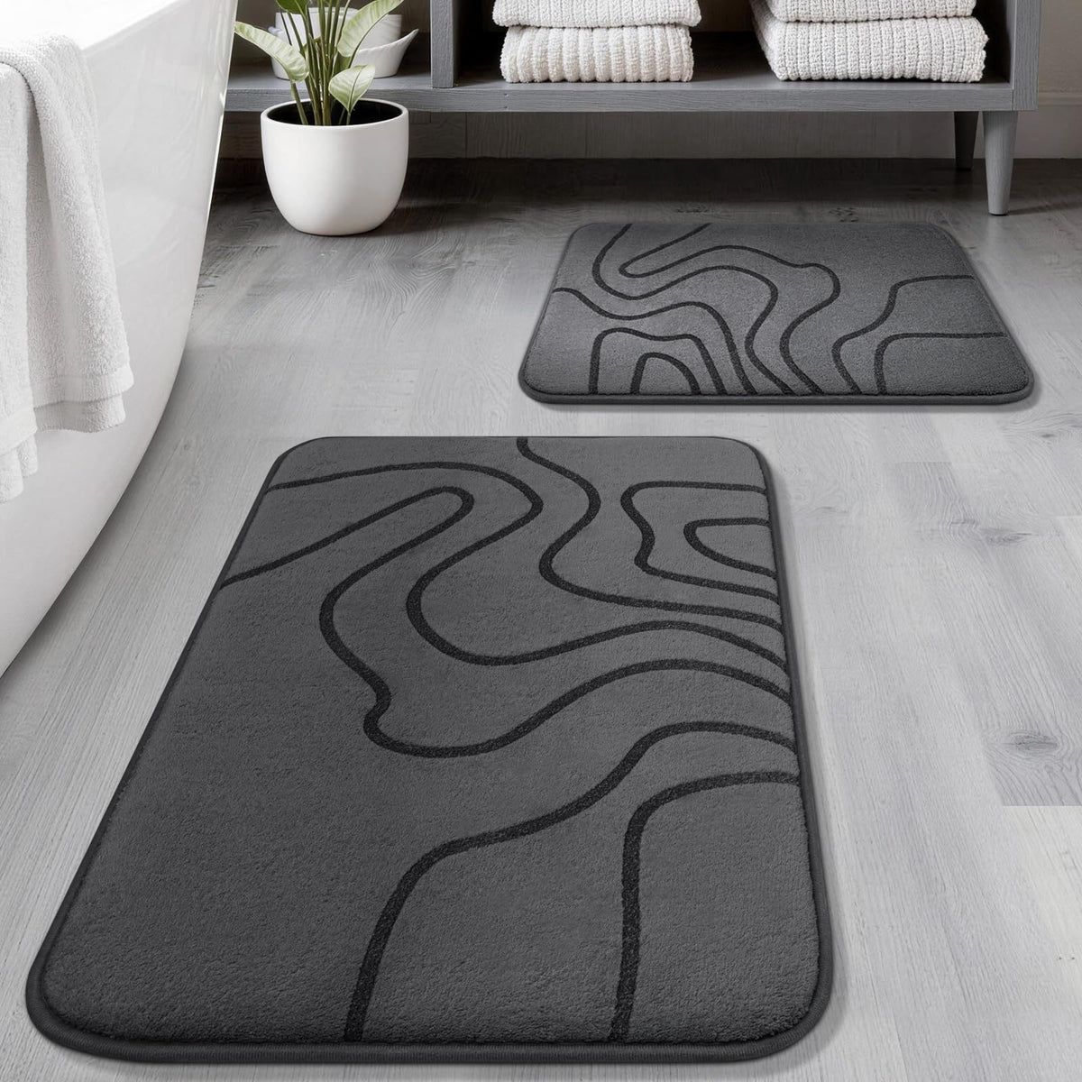 YIHOUSE Memory Foam Bathroom Rugs Sets 2 Piece, 32"x20"+24"x17", Dark Grey