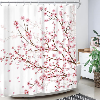 Pink Cherry Blossom Plum Asian Shower Curtain Japanese 60Wx72H Inch Decor