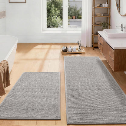 YIHOUSE Gray Bathroom Rugs Sets 3 Piece, Quick Dry Thin Bath Mat with Toilet Rug, Non Slip Absorbent Machine Washable, Bath Runner Rugs for Bathtub Sink Home Decor