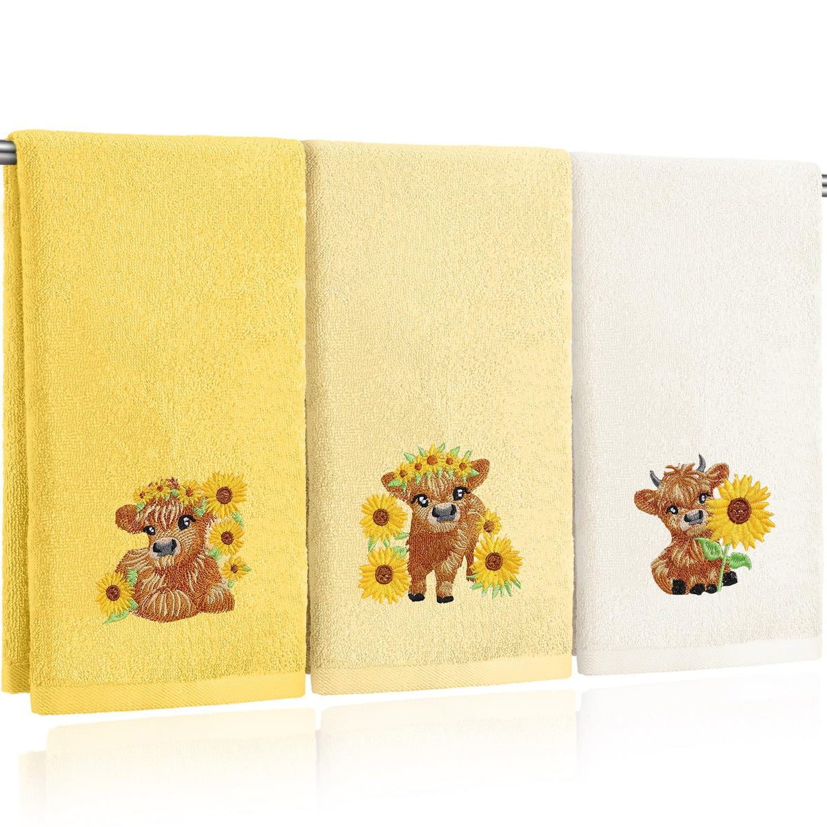 FuWeave 3 Pcs Eucalyptus Leaves Hand Towels for Bathroom Kitchen Decor