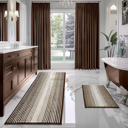 BSICPRO Bathroom Rugs Sets 2 Piece, Non Slip Striped Bath Mats, Fog Blue