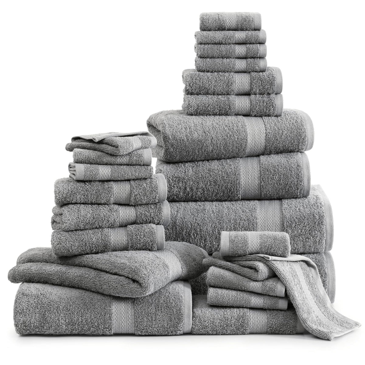 LANE LINEN 100% Cotton Bath Towels Set - 24 PCs - Durable, Quick Dry, Super Soft & Highly Absorbent - 4 Bath, 4 Fingertip, 6 Hand Towels, 8 Washcloths, 2 Bath Sheets - Perfect Family Set - Cool Grey