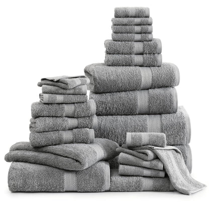 LANE LINEN 100% Cotton Bath Towels Set - 24 PCs - Durable, Quick Dry, Super Soft & Highly Absorbent - 4 Bath, 4 Fingertip, 6 Hand Towels, 8 Washcloths, 2 Bath Sheets - Perfect Family Set - Cool Grey