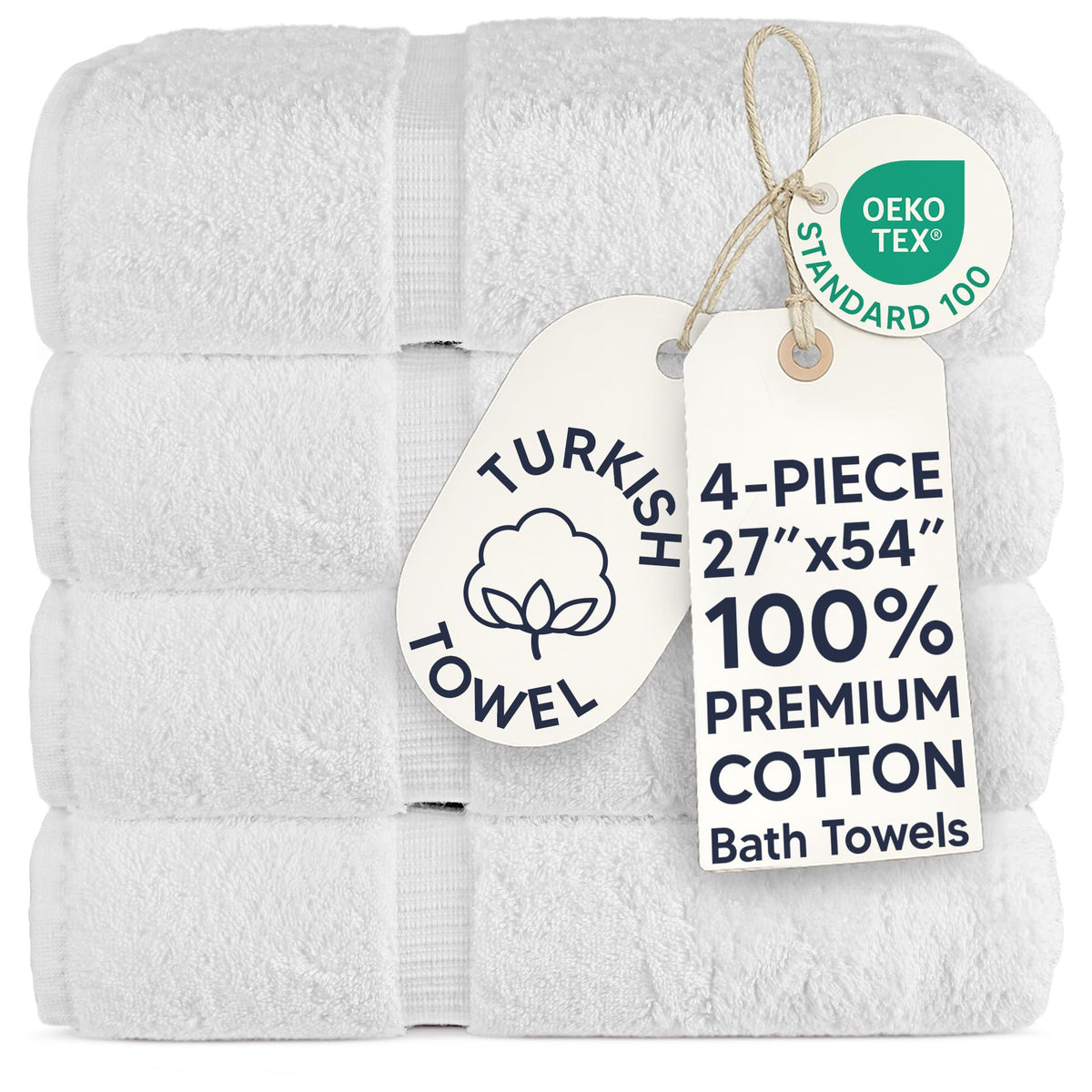 Chakir Turkish Linens 100% Cotton 4-Pack Bath Towels 27x54, Gray