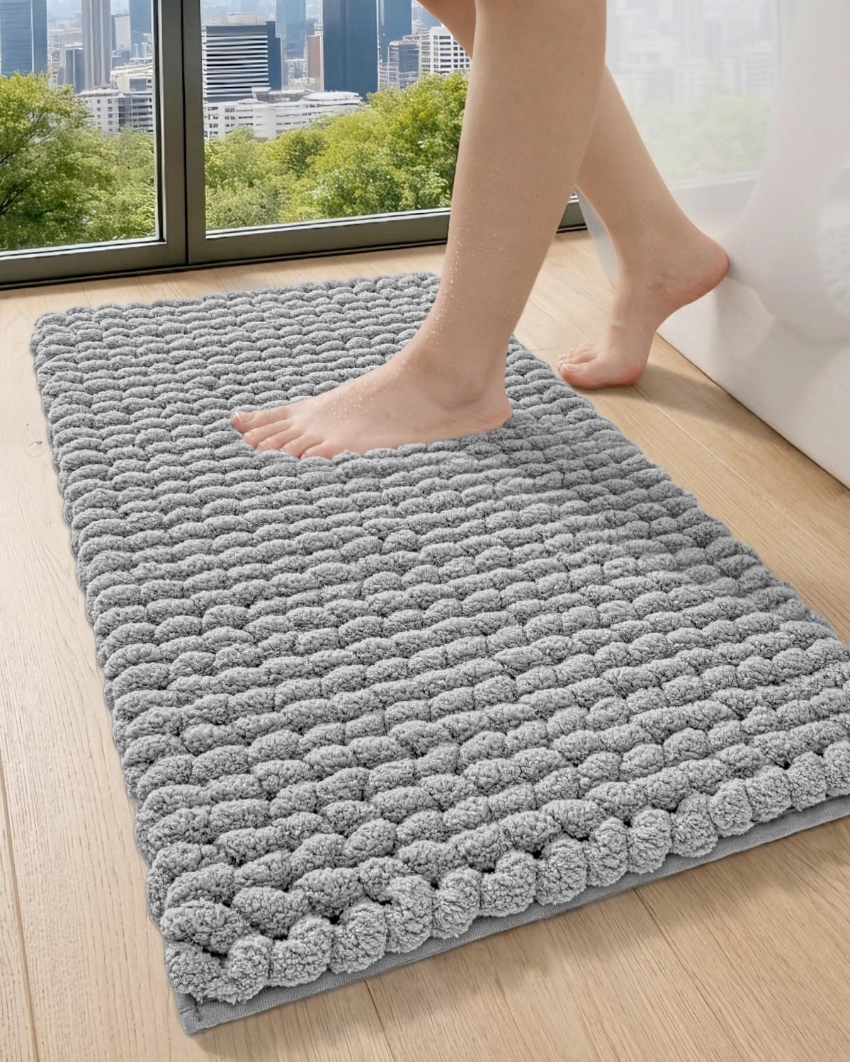 DEXI Bathroom Rugs 36x24, Non Slip Washable Chinelle Bath Mat, Taupe