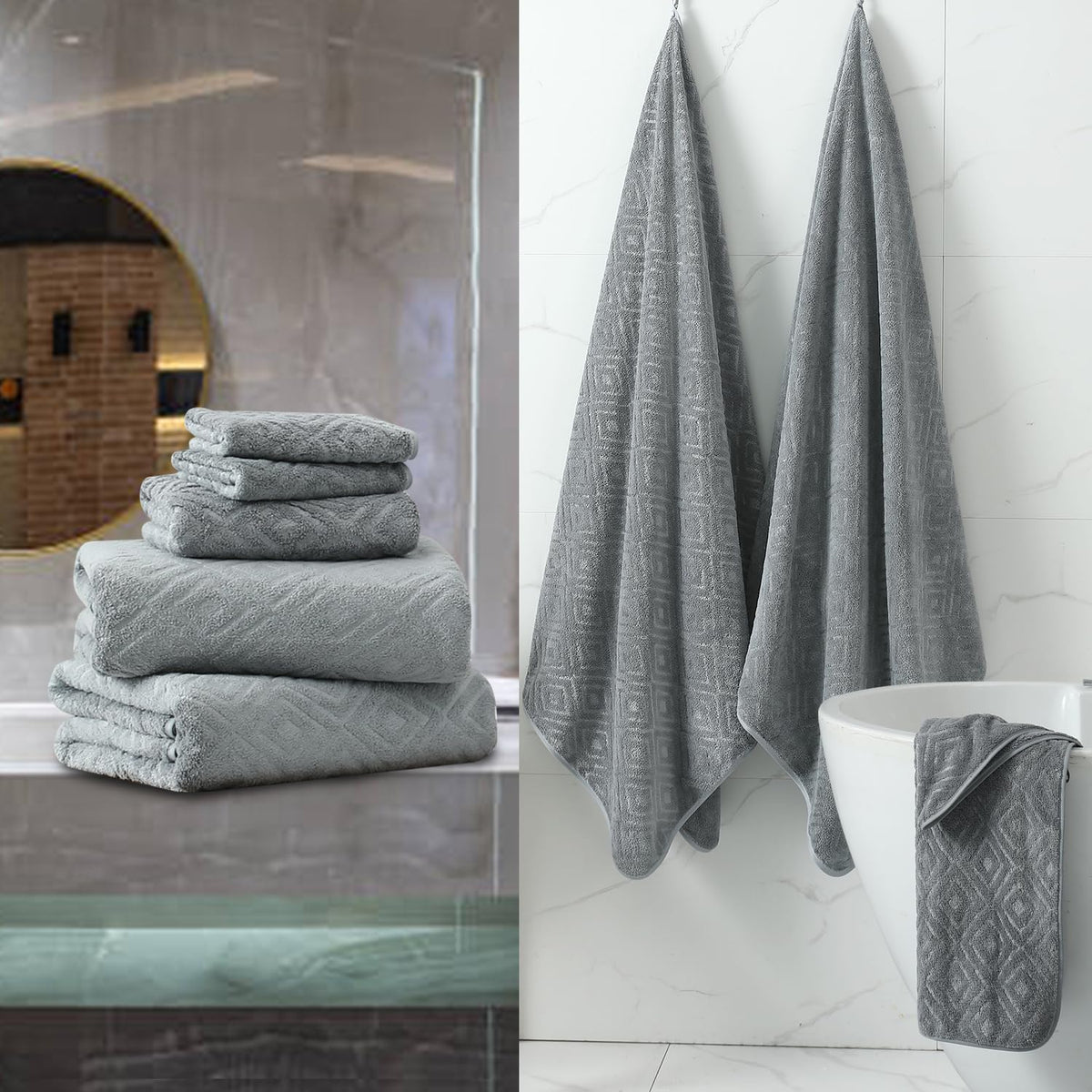 Smuge 18-Piece Bath Towel Set, Include 6 Bath Towel Sheets, 6 Hand Towels and 6 Washcloths - Highly Absorbent Quick Dry 100% Microfiber,Ultra Soft Bathroom Towel Set (Dark Gray)