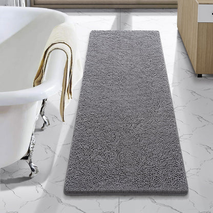 LOCHAS Luxury Bathroom Rug Shaggy Bath Mat 24 x 60 Inch, Gray
