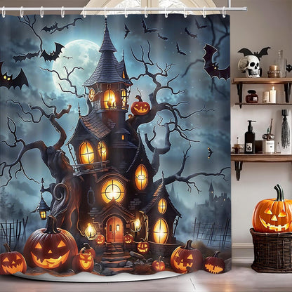 MEHOFOND Halloween Evil Pumpkin Shower Curtain Moon Night Bath Curtain
