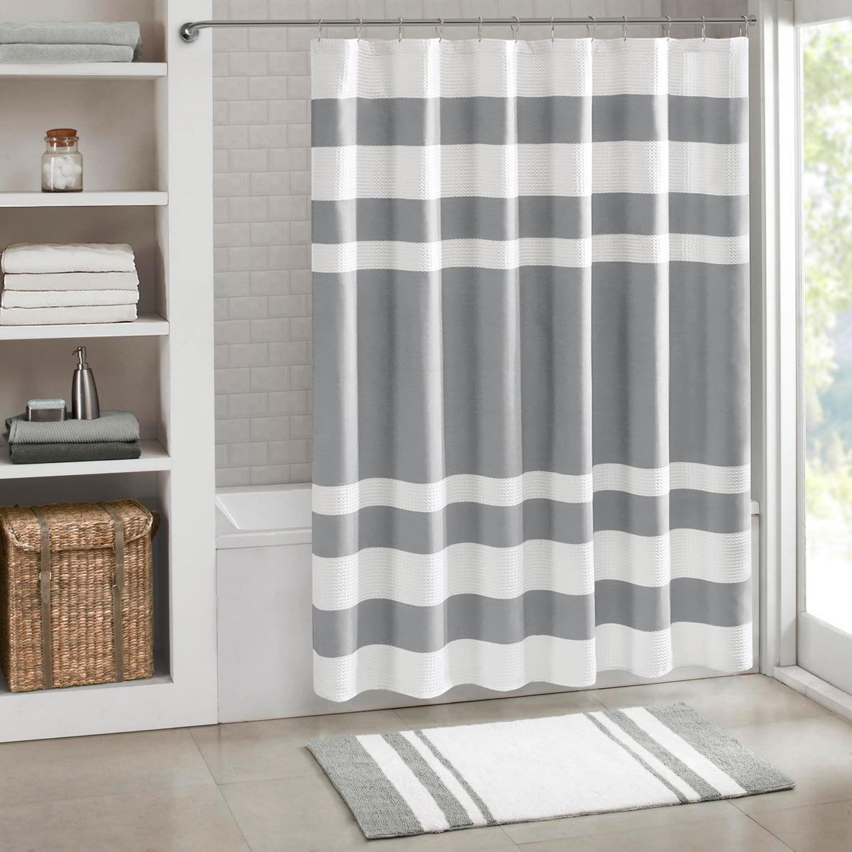Madison Park Arbor Waffle Shower Curtain for Bathroom, 72 x 72, Beige