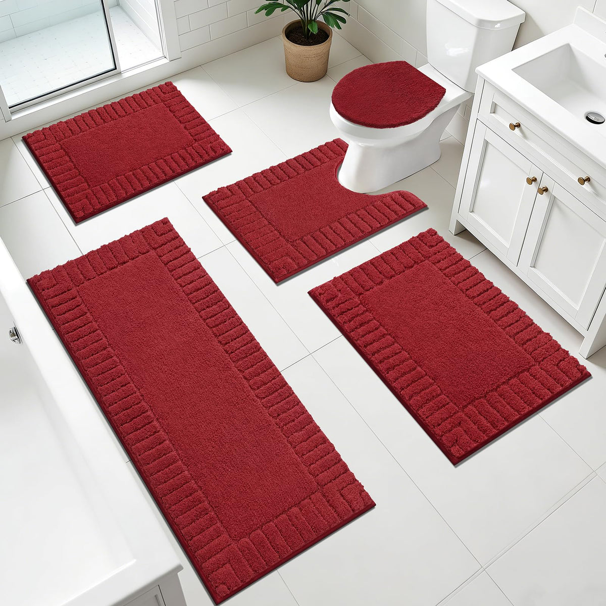 Pauwer Bathroom Rugs Sets 3 Piece, Microfiber Bath Mat Set, Dark Grey