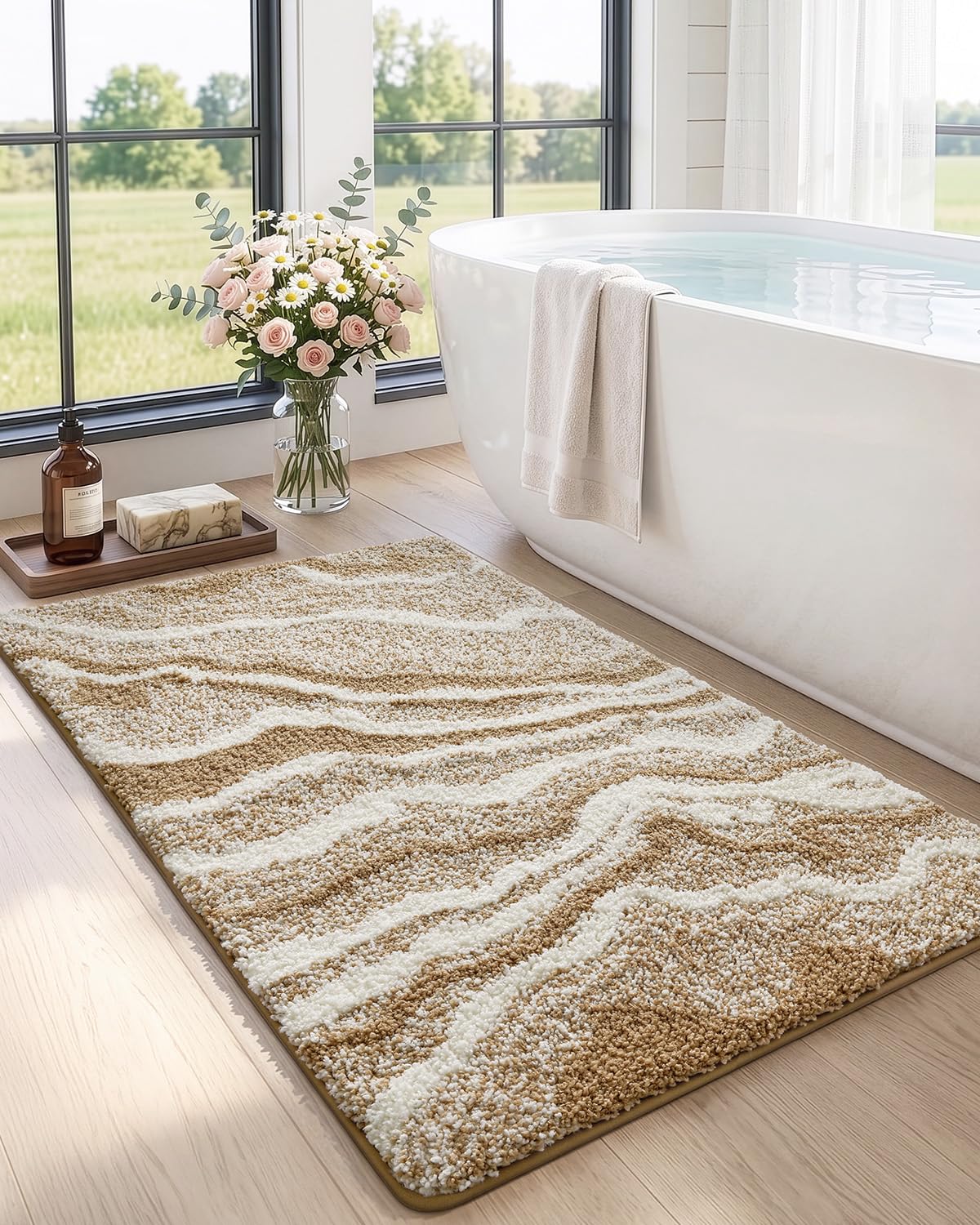 DEXI Marble Bath Mats 36x24, Bathroom Rugs Non Slip Machine Washable, Grey