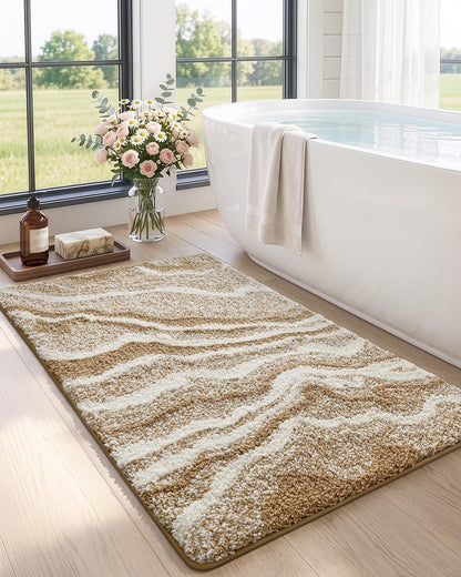 DEXI Marble Bath Mats 36x24, Bathroom Rugs Non Slip Machine Washable, Grey