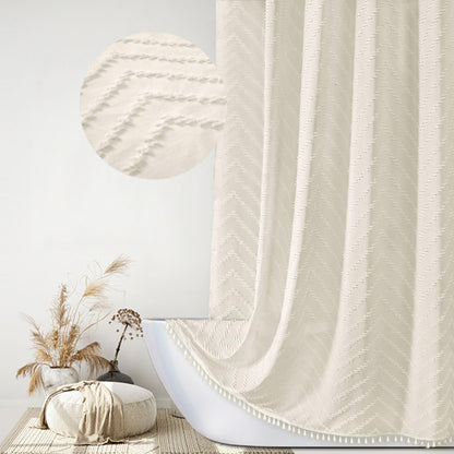 Siiluminisoy White Shower Curtain Fabric Boho Shower Curtain Cloth Textured Tufted Chevron Elegant Shower Curtains Waterproof for Bathroom 72" x 72"
