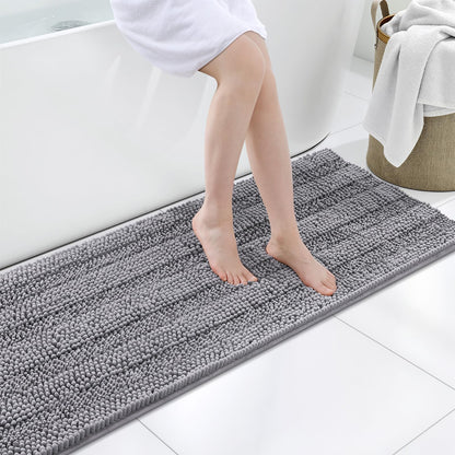Grandaily Chenille Striped Bathroom Rugs 36x24, Extra Thick and Absorbent Bath Mats, Non-Slip Soft Plush Shaggy Shower Carpet, Machine Wash Dry, Bath Rug for Bathroom, (Large, Light Grey)