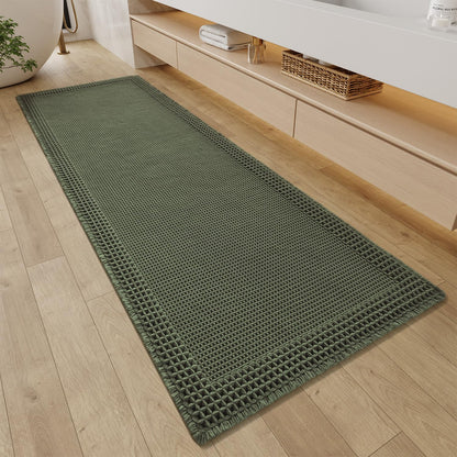 RESARE Waffle Bathroom Runner Rugs, Non Slip Boho Bath Mat 24"x72" Brown