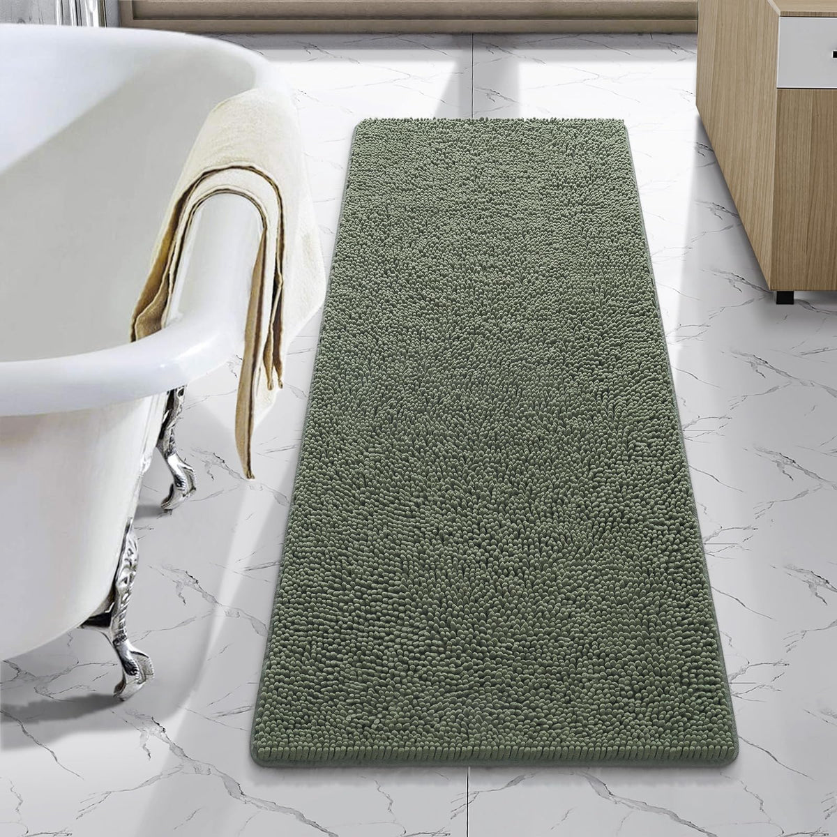 LOCHAS Luxury Bathroom Rug Shaggy Bath Mat 24 x 60 Inch, Gray