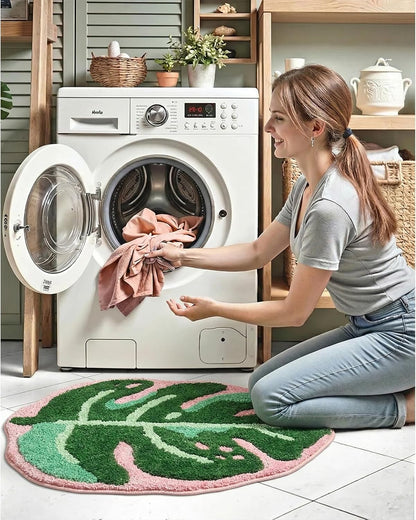 Large Monstera Bath Mat 31.5"X25",Cute Leaf Bathroom Rug,Non Slip Bath Mat